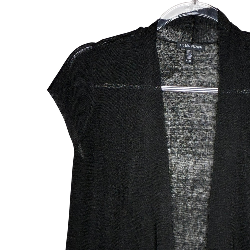 Eileen Fisher Woman XS Black Knit Cardigan Duster Open Front Lagenlook Hemp - Picture 3 of 8